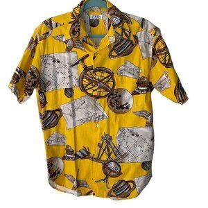 Domon Produce By Rope Vintage 90s Mens Shirt Size Medium Yellow Travel Theme